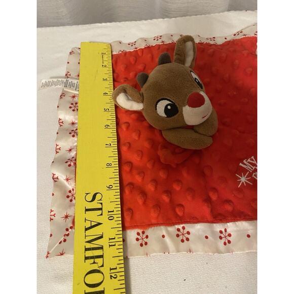 Rudolph Red Nosed Reindeer Lovey Rattle Security Blanket MY FIRST RUDOLPH 12x12 - Picture 5 of 10